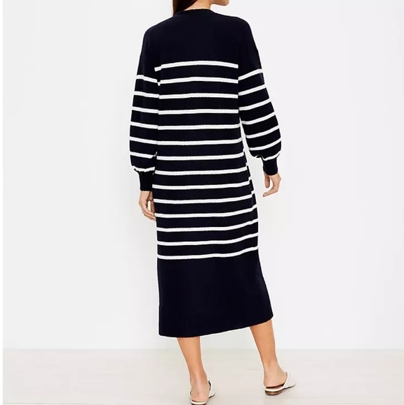 Loft supersoft cardigan sweater dress sz medium navy blue cream stripe new - Picture 4 of 8
